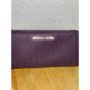 Michael Kors Continental Purple Wine Leather Zip Around Wallet/Wristlet